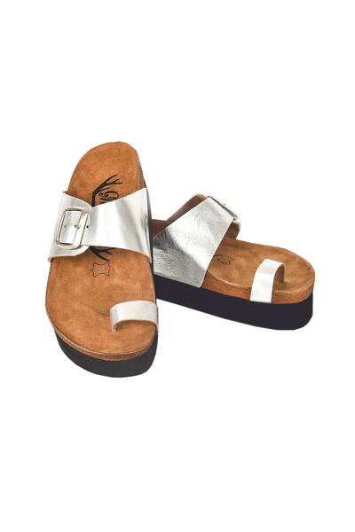 Moosefield Γυναικείες παντόφλες από γνήσιο δέρμα από ασήμι