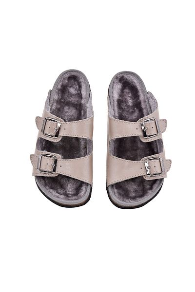 Moosefield Genuine Leather Beige Furry Slippers