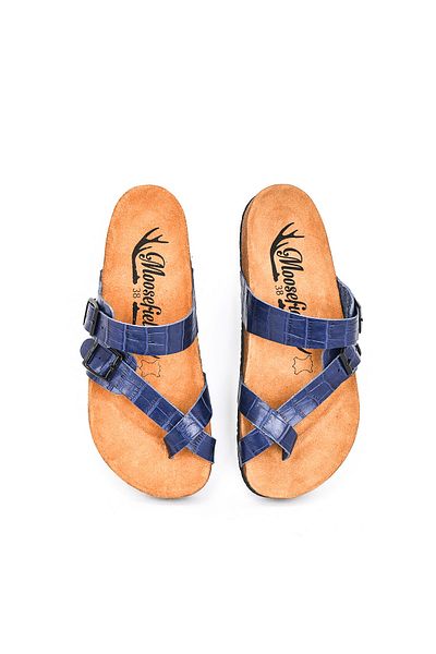 Moosefield Genuine Leather Dark Blue Women's Slippers