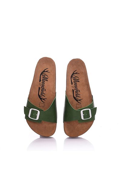 Moosefield Genuine Leather Light Green Women's Slippers