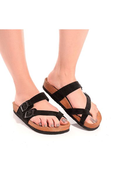 Moosefield Genuine Leather Black Women's Slippers