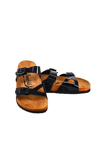 Moosefield Genuine Leather Black Women's Slippers