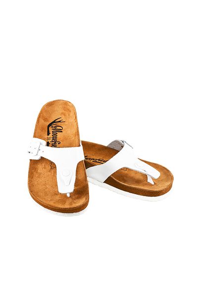 Moosefield White Genuine Leather Women's Slippers