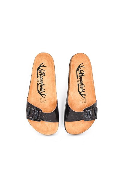 Moosefield Genuine Leather Dark Brown Women's Slippers