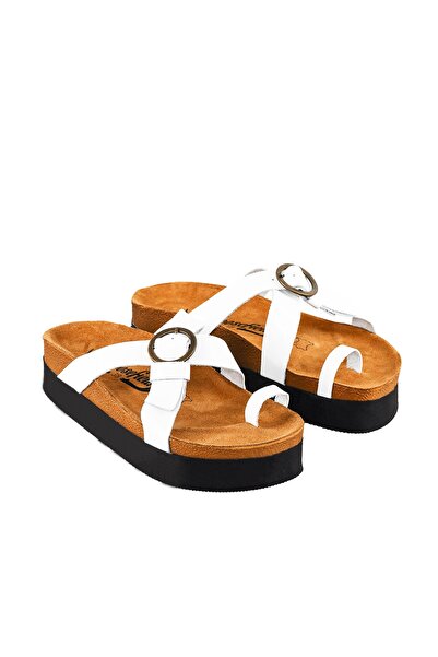 Moosefield Δερμάτινες Λευκές Γυναικείες Παντόφλες