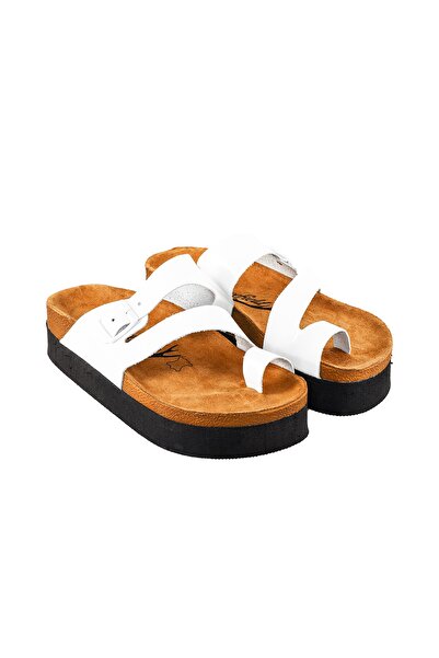 Moosefield Δερμάτινες Λευκές Γυναικείες Παντόφλες