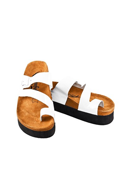 Moosefield Δερμάτινες Λευκές Γυναικείες Παντόφλες