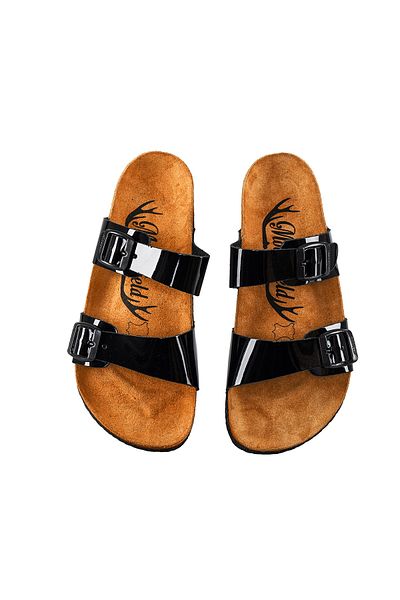 Moosefield Genuine Leather Black Women's Slippers