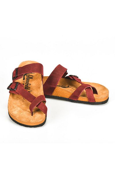 Moosefield Genuine Leather Claret Red Women's Slippers