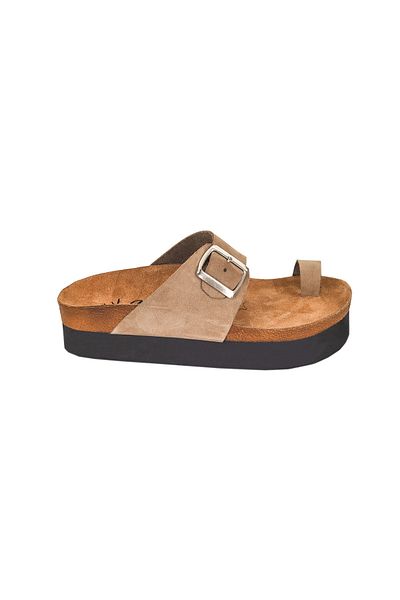 Moosefield Genuine Leather Beige Women's Slippers