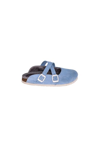 Moosefield Turquoise Furry Genuine Leather Slippers