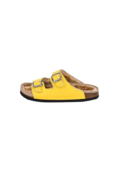 Moosefield Genuine Leather Yellow Furry Slippers