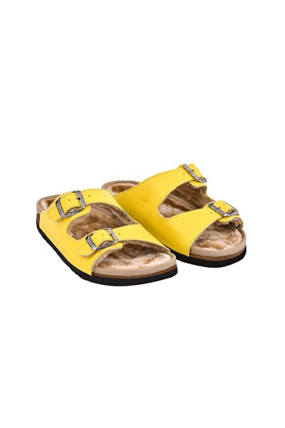 Moosefield Genuine Leather Yellow Furry Slippers