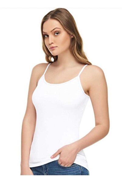 Tutku Дамска бяла 1-парчева еластан спандекс потник с презрамки 0146