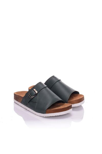 Moosefield Шкіряні тапочки темно-зеленого кольору для жінок