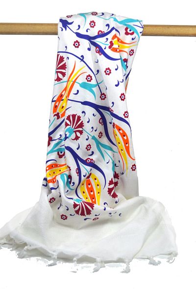 Develi 1973 Yellow Tulip Tile Printed Cotton Bamboo Peshtemal