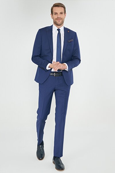 ALTINYILDIZ CLASSICS Erkek Saks Mavi Slim Fit Dar Kesim Su Geçirmez Yünlü Nano Takım Elbise