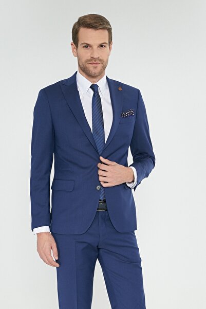 ALTINYILDIZ CLASSICS Erkek Saks Mavi Slim Fit Dar Kesim Su Geçirmez Yünlü Nano Takım Elbise