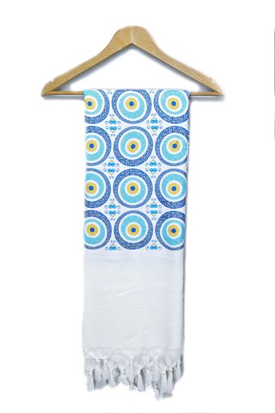Develi 1973 Evil Eye Bead Tile Printed Cotton Bamboo Peshtemal