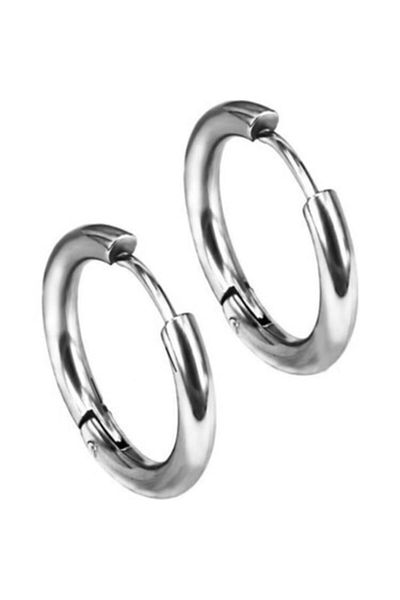 Kirpi Silver Color Hoop Steel Earrings 10 Mm (1 PAIR)