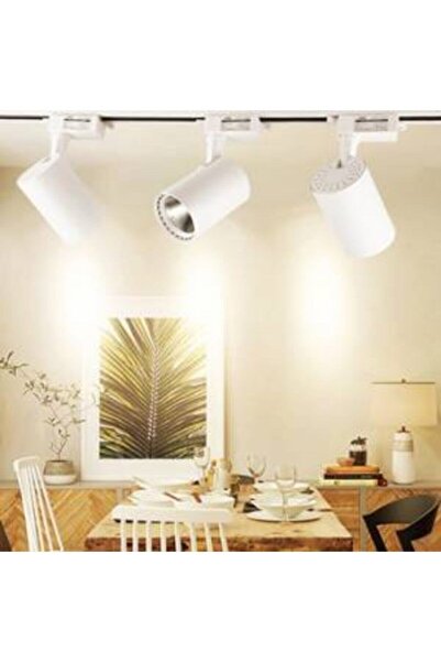 Led Pasajı Beyaz Kasa Ve Beyaz Işık 4 Adet 360 Derece Dönen Led Ray Spot Lamba 1 Metre Raylı Armatür