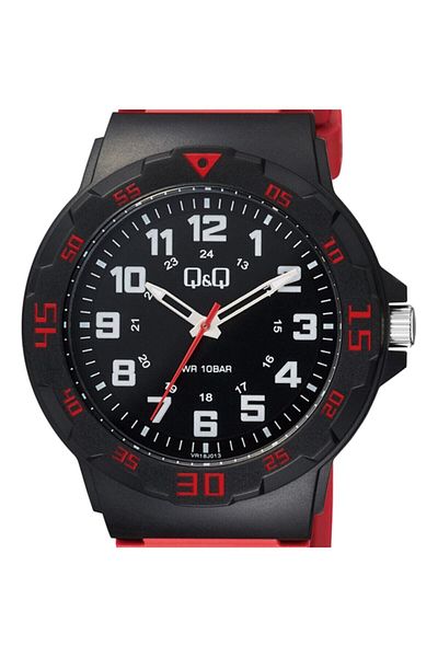Q&Q Red Men's Wristwatch Silicone 10atm Waterproof Japan Quartz Vr18j013y