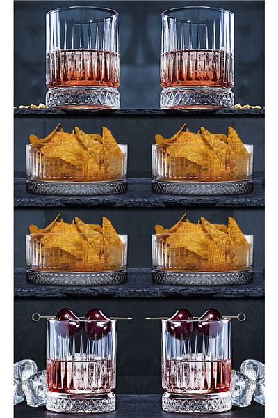 Paşabahçe 8 Piece Elysıa Pleasure Set 4 Soft Drink Glasses and 4 Snack Bowls 4x520014-4x530042