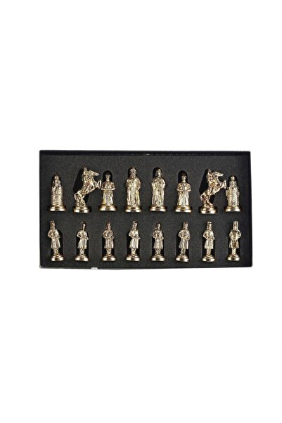 Gift Home Büyük Boy Metal Osmanlı Bizans Satranç Takımı Parlak Ve Sedef Desenli Mdf Ahşap Satranç Tahtası (37x