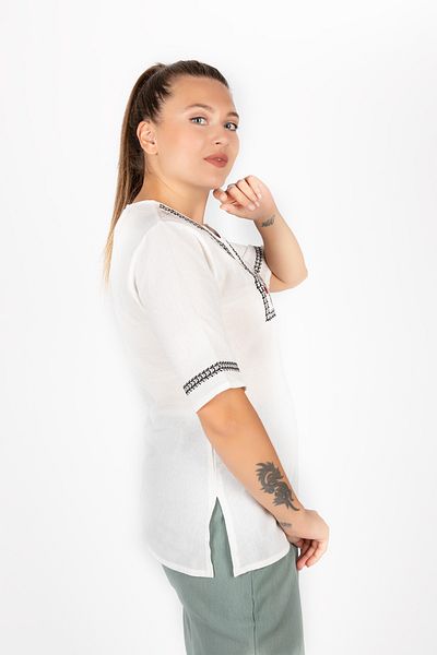 Kardelen Butik Ümraniye Women's Şile Cloth Short Sleeve Cream Blouse
