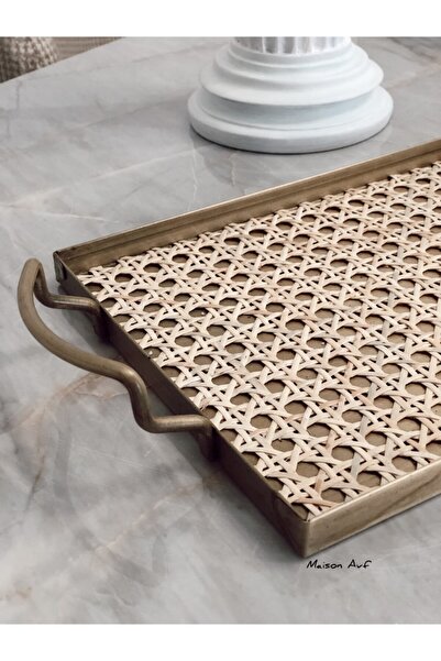 Maison Avf Rattan Hazeran Galvaniz Sunum Tepsi Gold (%100 DOĞAL HAZERAN) M022