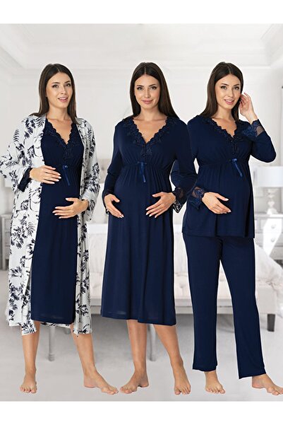 kaktüslohusa Effort Women - Navy Blue Long Sleeve Pajamas Set, Nightgown and ...