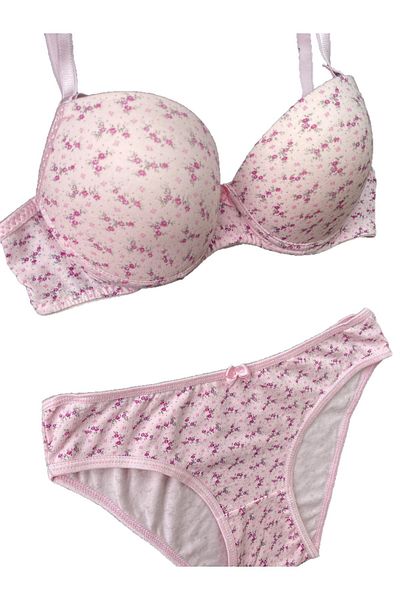 Betimoda Γυναικείο Σετ σουτιέν με φλοράλ Push Up Pink