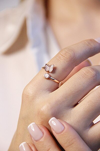 Argentum Concept 925 Ayar Gümüş Kelebek Figürlü Rose Yüzük - Y017001