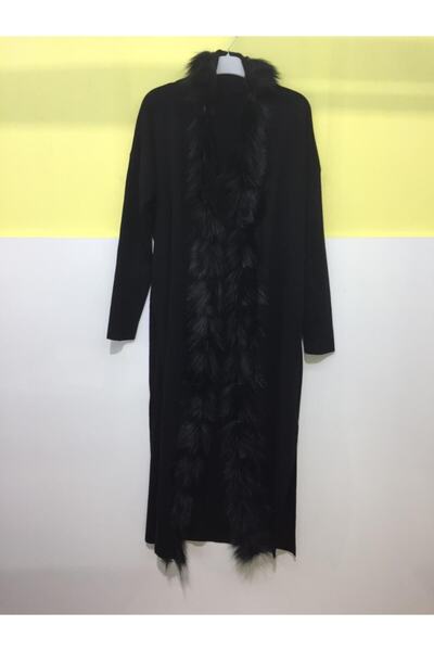 kurkyaka 2,5 Metre Uzunlugunda Kürklü Triko Hırka Boyu 120 Cm Boyunda