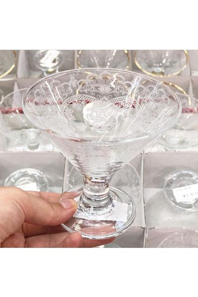 Paşabahçe Hand Decorated Lace Embroidered Glass Sugar Bowl, Turkish Delight Bowl, Chocolate Bowl, Ice Cream Bowl, Cup