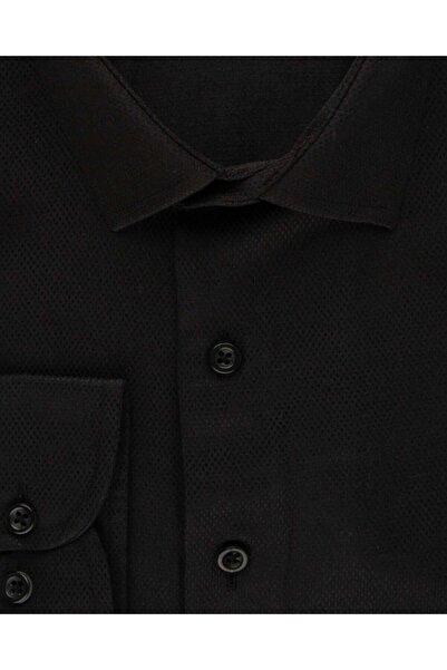 SÜVARİ Slim Fit Dobby Patterned Black Men's Shirt