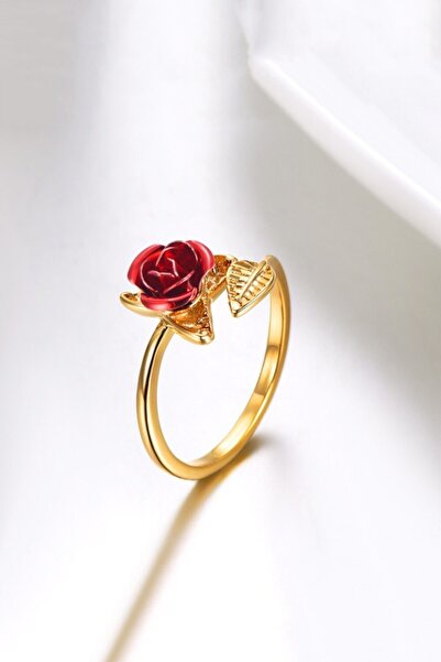 Sahira Jewelry Kadın Gül Motifli Ayarlı Ölçü 14 Ayar Altın Kaplama Yüzük