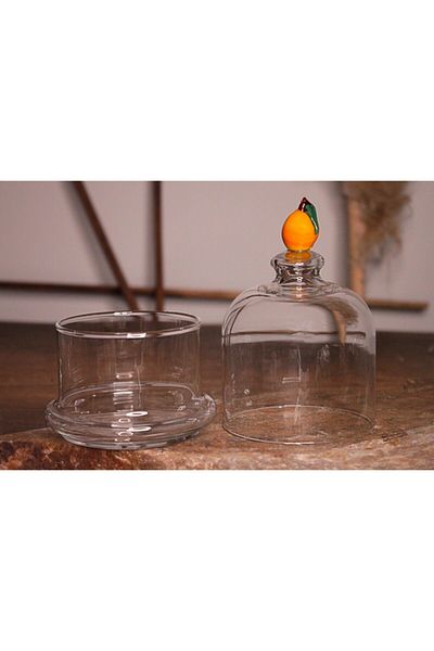 ADAMODART Apricot Glass Figured Jam Bowl with Glass Lid