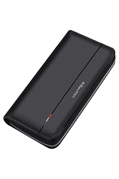 Schulzz Men's Black William Polo Premium Long Genuine Leather Wallet
