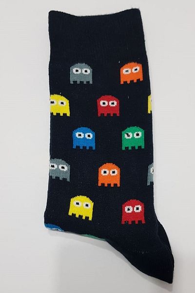 lovebox Men's Black Pacman Patterned Perfumed Cotton Socks