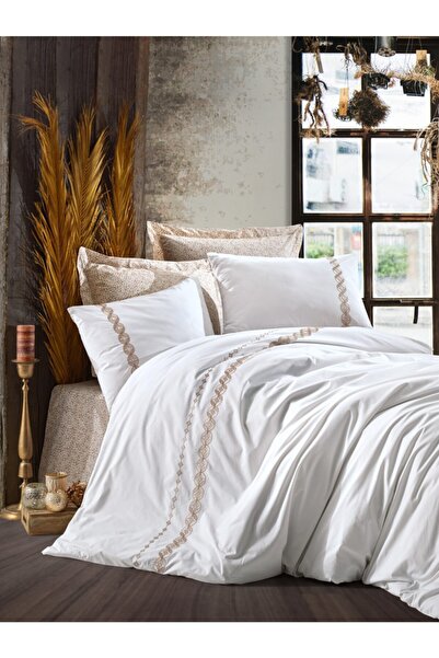 Cotton Box طقم غطاء لحاف مزدوج من القطن 100% لغرفة النوم باللون البيج