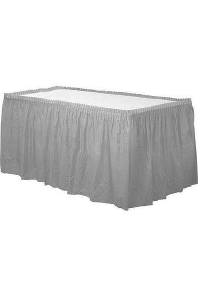Roll-Up Silver Plastic Table Skirt 75 X 4,26 cm