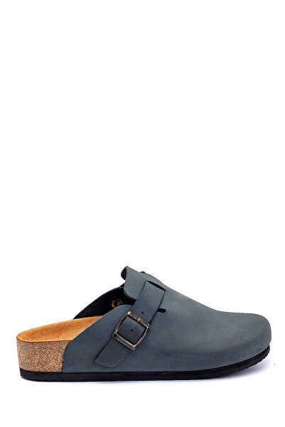 Bequemere Unisex Navy Blue Cork Sole Genuine Leather Model Orthopedic Slippers 406q