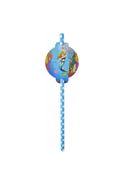 PartiVar Blue Polka Dot Paper Cardboard Straws for Mermaid - Set of 6