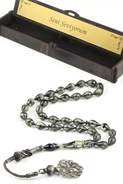 Tesbih Otağı Срібний браслет з бурштиновими намистинами «Я кохаю тебе»