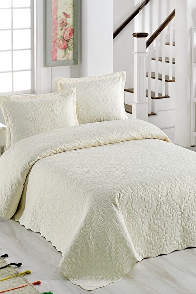 Örtüm Ivy Krem Çift Kişilik Microfiber Kapitone Yatak Örtüsü