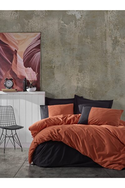 Cotton Box Kiremit Siyah Pamuk Yatak Odası Plain Çift Kişilik Nevresim Takımı