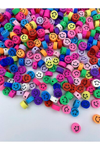 Hedef Bijuteri 10mm Polimer Kil Fimo Karışık Gülen Yüz / Gülen Surat Emoji Boncuk (50 Adet)