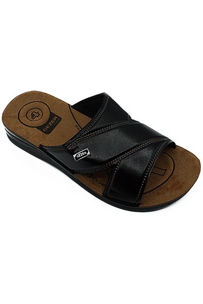 GEZER Ανδρικά καλοκαιρινά δερμάτινα λουκ 4 Point Orthopedic Luxury Slippers Street-Indoor Black 12060
