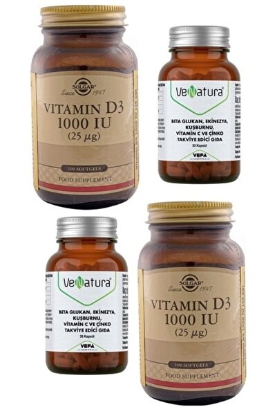 Solgar Beta Glukan, Ekinezya, Vitamin C Içeren 30 Kapsül*2 Adet+ D3 1000 Iu 100 Kapsül*2 Adet